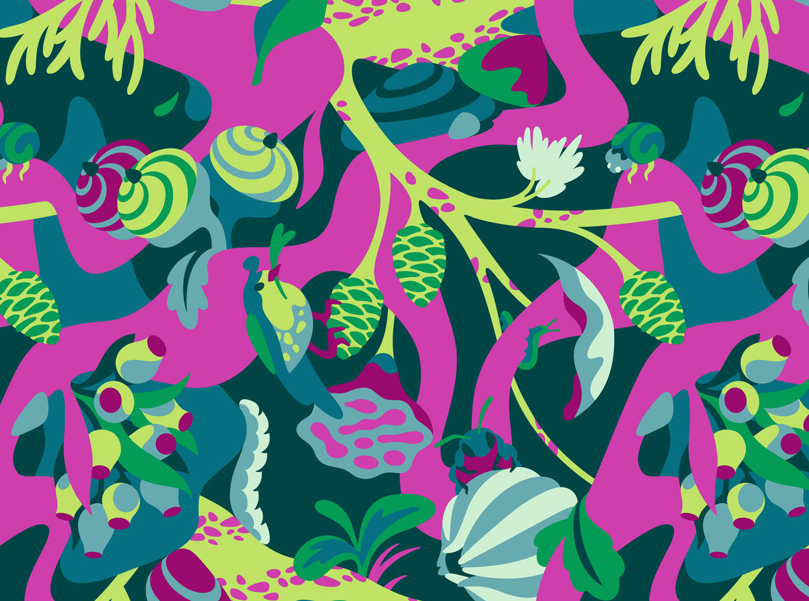 pattern illustration close up of forest leaves sticks 