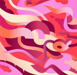 pink illustration of a dragon head